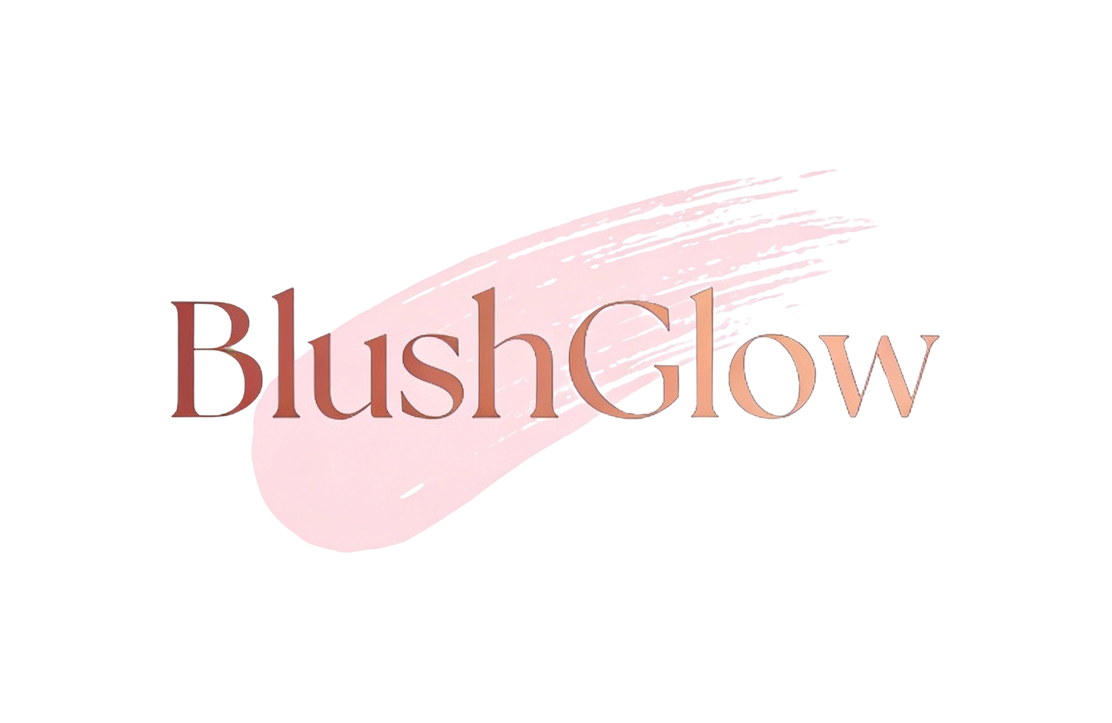 BlushGlow logo featuring elegant pink brushstroke design with company name in serif and script typography